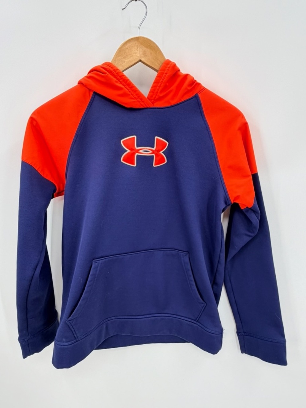 Under Armour Boys Hoodie Youth Large Blue Orange StormFleece Pullover Sweatshirt